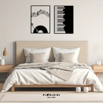 Set แผ่นเหล็กแต่งผนังลายเปียโนและโน้ตเพลง 2 ชิ้น