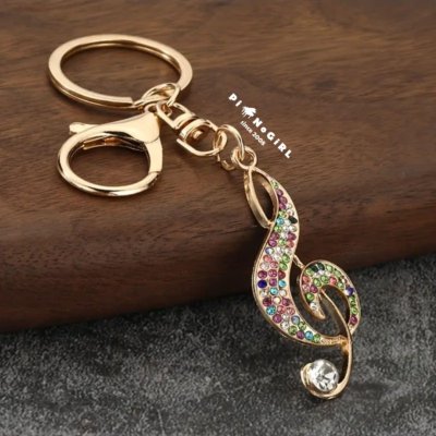 Treble Clef Keychain with Rhinestone Accents