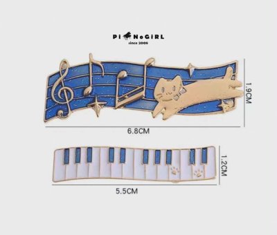 Cat & Piano Hair Clip Set