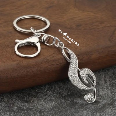 Treble Clef Keychain with Rhinestone Accents