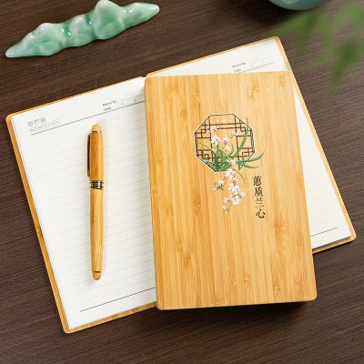 สมุดบันทึกไม้ชุดสูทหรูหราเบาๆกล่องของขวัญสมุดบันทึกธุรกิจ a5