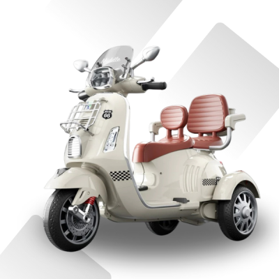 รถเด็กนั่งมอเตอร์ไชค์เวสป้า2ที่นั่งคันใหญ่ มีบูลทูธเสียงเพลง