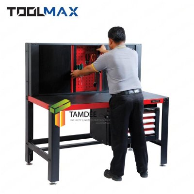 D010100021 โต๊ะช่างพื้นโต๊ะ ABS พร้อมชุดแขวนเครื่องมือ+ตู้ 4 ลิ้นชัก (TOOLMAX)