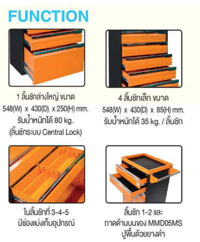 ตู้เก็บเครื่องมือช่าง 5 ลิ้นชัก แบบติดล้อ MMD05MS