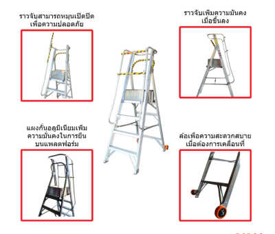 บันไดอลูมิเนียมแพลตฟอร์มติดล้อ3 ขั้น Barco LD-AMU03