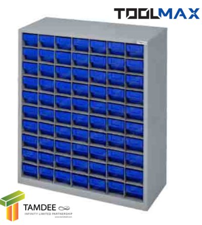 CB0710N  ตู้ใส่กล่องอะไหล่แบบแบ่งช่องได้ 70 ช่อง  ตู้สีเทา กล่องสีน้ำเงิน