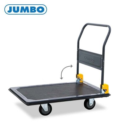 HL-210JC รถเข็นพื้นเหล็กชั้นเดียว มือจับข้างเดียวพับได้ สีเทา/ดำ ล้อ PU