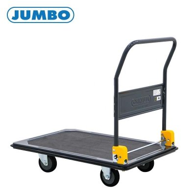 HL-210JC รถเข็นพื้นเหล็กชั้นเดียว มือจับข้างเดียวพับได้ สีเทา/ดำ ล้อ PU