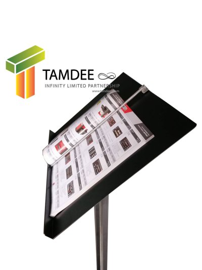 ป้ายเมนูสแตนด์ขนาด A3 แนวนอน ฐานสี่เหลี่ยม เสาเหลี่ยมคู่