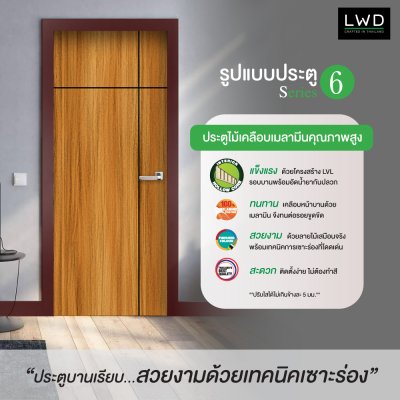 ประตู iDoor Premium S6 ลาย 03 สี Brazilian Teak ขนาด 3.5x90x200 ซม.