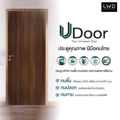 ประตู UDoor UPVC สี Black Teak บานเรียบ ขนาด 3.5x70x200 ซม.