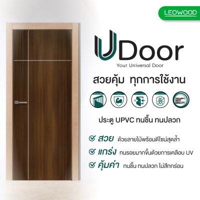 ประตู UDoor UPVC สี Black Teak ลาย 63 ขนาด 3.5x70x200 ซม.