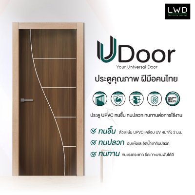 ประตู UDoor UPVC สี Black Teak  ลาย G2 ขนาด 3.5x70x200 ซม.