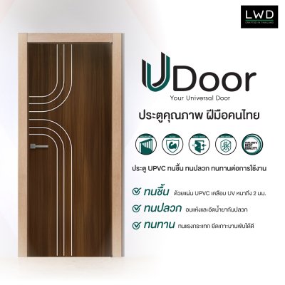 ประตู UDoor UPVC สี  Black Teak ลาย P2 ขนาด 3.5x70x200 ซม.
