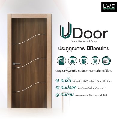 ประตู UDoor UPVC สี  Black Teak ลาย S2 ขนาด 3.5x70x200 ซม.