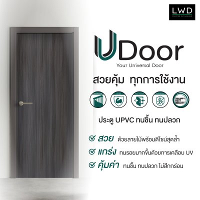 ประตู UDoor UPVC สี Cenerio Oak บานเรียบ ขนาด 3.5x80x200 ซม.