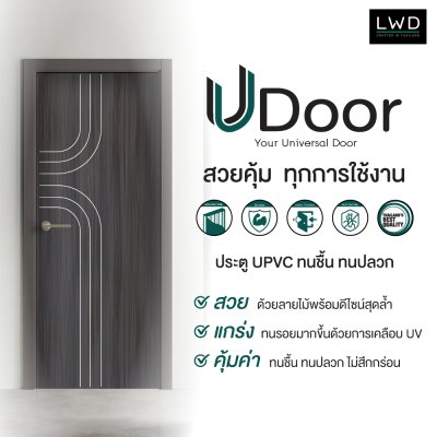 ประตู UDoor UPVC สี Cenerio Oak ลาย P2 ขนาด 3.5x70x200 ซม.