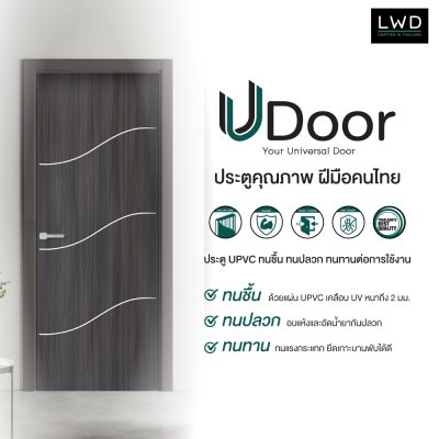 ประตู UDoor UPVC สี Cenerio Oak ลาย S2 ขนาด 3.5x70x200 ซม.