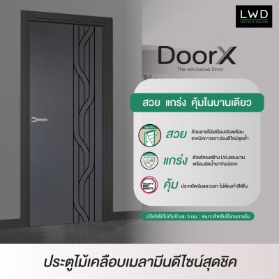 ประตู DoorX Diamond ลาย 1 - Platinum Grey (Charcoal) ขนาด 3.5x80X200 ซม.