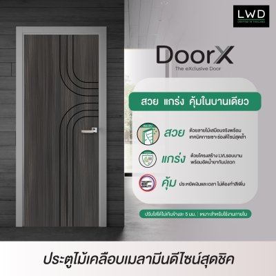 ประตู DoorX Platinum ลาย 2 - Cinereo Oak (Charcoal) ขนาด 3.5x80X200 ซม.