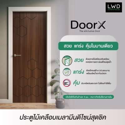 ประตู DoorX Platinum ลาย 3 - Walnut (Charcoal) ขนาด 3.5x80X200 ซม.