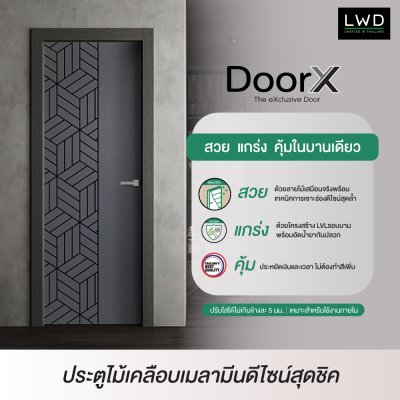ประตู DoorX Royal ลาย 2 - Cinereo Oak (Charcoal) ขนาด 3.5x80X200 ซม.