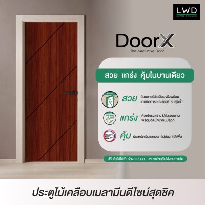 ประตู DoorX Silver ลาย 1 - Mahogany (Charcoal) ขนาด 3.5x80X200 ซม.