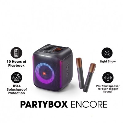 ลำโพงบลูทูธ JBL Partybox Encore Essential พร้อมไมค์ลอยคู่ JBL Wireless Microphone Set