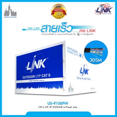 CAT 6 UTP, PE OUTDOOR w/Power wire Black 305 M./Reel in Bx.