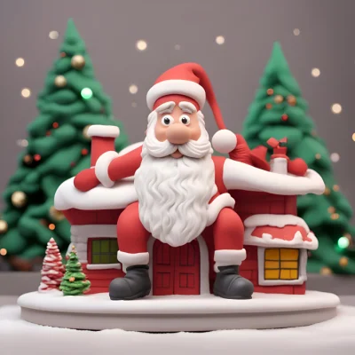 Santa Claus in front of a Christmas Santa Claus in front of a Christmas