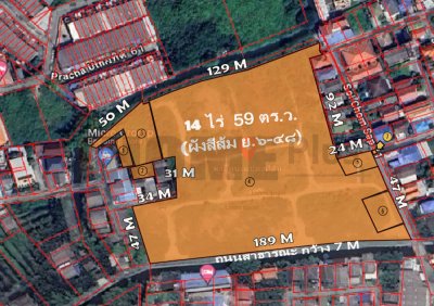 ขายที่ดินแปลงใหญ่ บางมด ทุ่งครุ 14 ไร่ 59 ตร.ว. ผังสีส้ม ติดถนนสาธารณะ