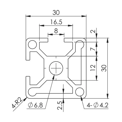 Aluminium Profile 30x30 2 Flat Series 8 (อลูมิเนียมโปรไฟล์ หน้าตัด 30x30 mm ด้านเปิด 2 ด้าน)