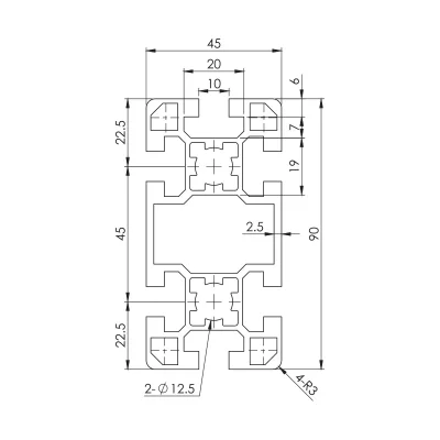 Aluminium Profile 45x90 อลูมิเนียมโปรไฟล์ 45x90 สำหรับซีรีย์ 10