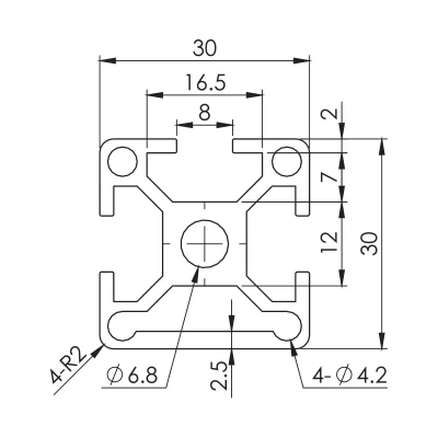 Aluminium Profile 30x30 1 Flat Series 8 (อลูมิเนียมโปรไฟล์ หน้าตัด 30x30 mm ด้านเปิด 1 ด้าน สำหรับซีรีย์ 8)
