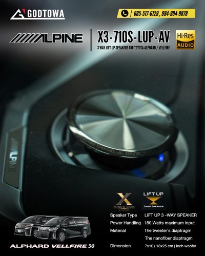 ALPINE X3-710S-LUP-AV LIFT UP SPEAKER สำหรับ ALPHARD 30 / VELLFIRE 30
