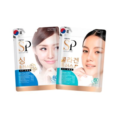 SETมินิดูแลผิวหน้า 2 ซอง SEOULPURE Collagen Plus 60 เม็ด 1 ซอง และ SEOULPURE Zinc Plus ACNE 60 เม็ด 1 ซอง