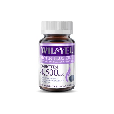 ลดแรง วิตามินบำรุงผม WIL&YEL Biotin Plus Zinc ลดผมร่วง บาง ล้าน ยาวช้า 1 กระปุก (30 เม็ด)