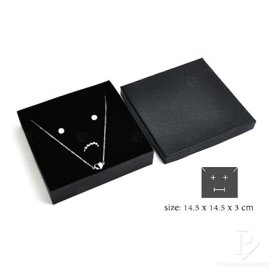 กล่องกระดาษใส่ชุดเครื่องประดับ กล่องแหวน กล่องต่างหู กล่องสร้อย กล่องกำไล กล่องสร้อยมือ ลายหนังสีดำ