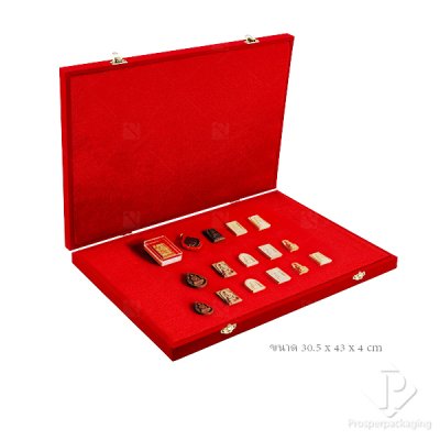 กล่องพระกันกลิ้ง กล่องใส่พระ กล่องเก็บพระเครื่อง จัดโชว์พระ  มีหลากหลายขนาด สีแดงภายในแดง