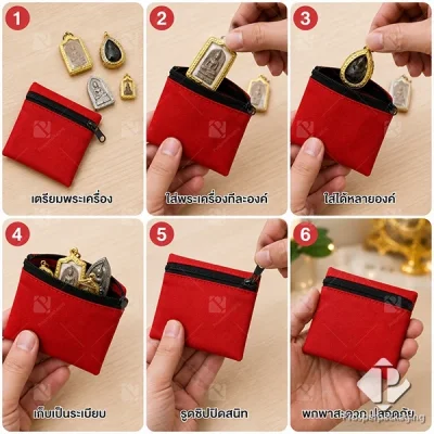 กระเป๋าซิปผ้าร่ม สีแดง ใส่เหรียญ ใส่เงินสด ใส่ยา ใส่เครื่องประดับ หลายขนาด พกพาสะดวก