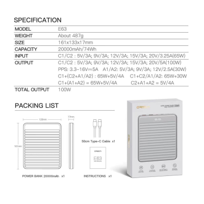 Orsen by Eloop E63 Porwerbank 20000mAh PD 100W