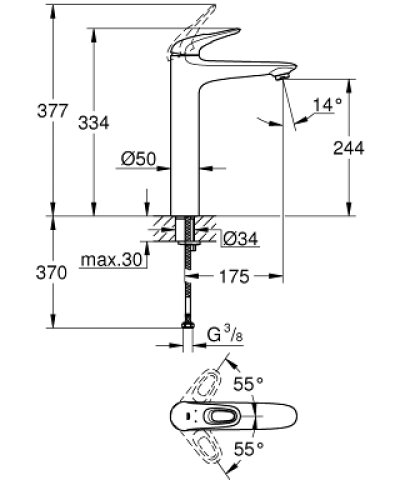 GROHE EUROSTYLE NEW ก๊อกผสมอ่างล้างหน้าทรงสูง  23570003