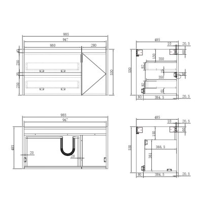 ตู้ใต้อ่างลิ้นชักคู่ 1000*480*570 LB-DAISY-1000-MC