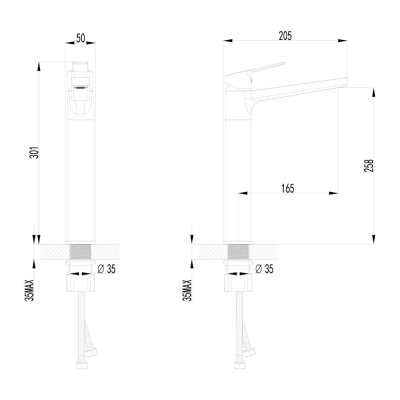 AQUA ก๊อกผสมอ่างล้างหน้าทรงสูงพร้อมวาล์ว 3 ทาง VRD168R33C