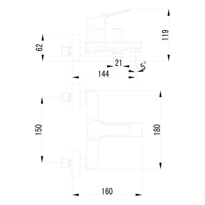AQUA ก๊อกผสมอ่างอาบ โครเมี่ยม VRD238333C