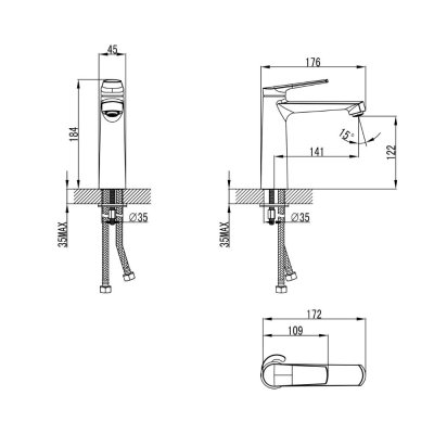 AERA ก๊อกผสมอ่างล้างหน้าพร้อมวาล์ว 3 ทาง VXE168361C