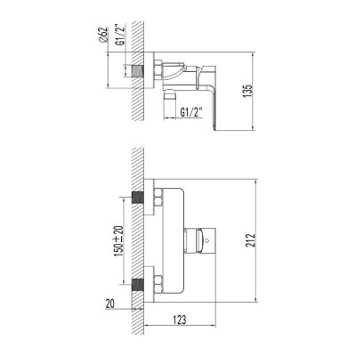 VERDE ก๊อกผสมยืนอาบ โครเมี่ยม VZM338380C
