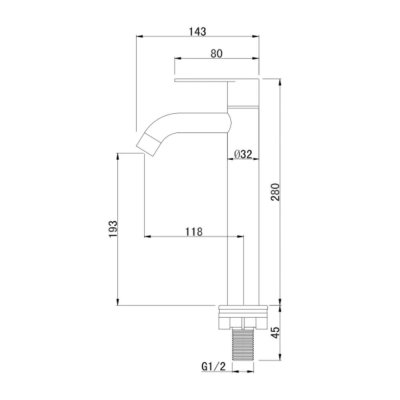 ก๊อกน้ำเย็นอ่างล้างหน้าทรงกระบอกก้านปัดซ้ายขวา สูง 28 CM. LB-P2558H