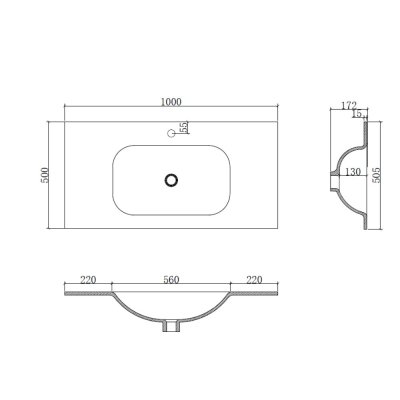 อ่างล้างหน้าฝังบนเคาน์เตอร์ 100x50x16 CM LB-ZENGLOW-1000-CT
