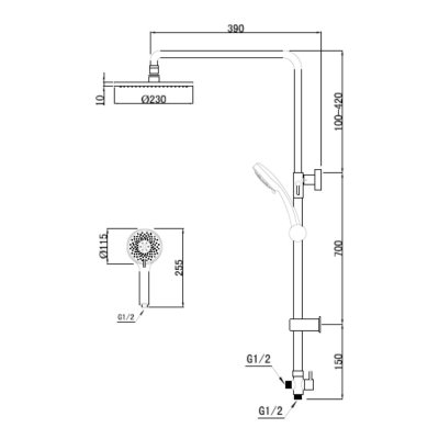 ชุดฝักบัวก้านแข็งสแตนเลสสีดำ (น้ำเย็น) และ ฝักบัวมือ 3 ระบบ SH3219